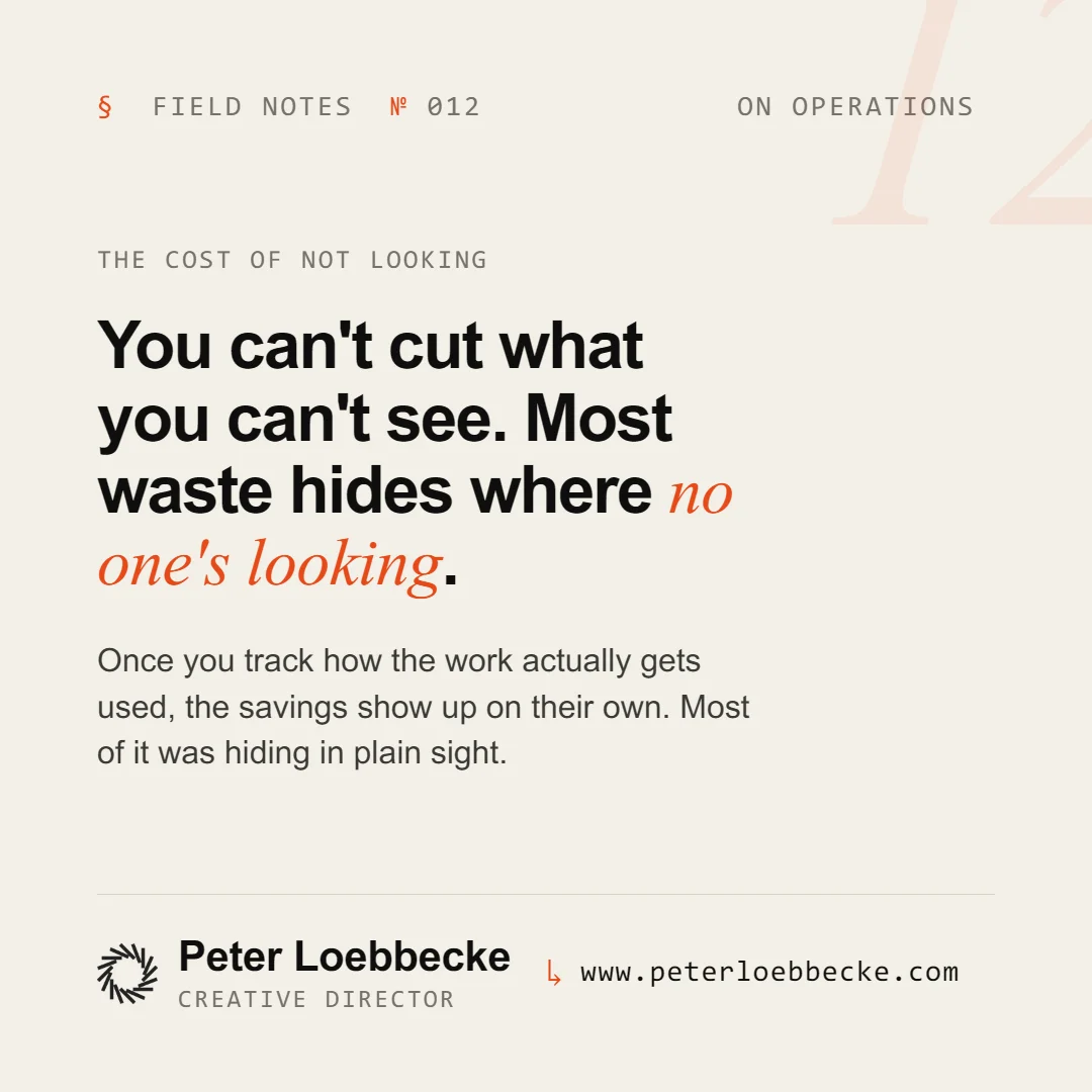 Field Notes Nº 012, on operations. You can't cut what you can't see. Most waste hides where no one's looking.