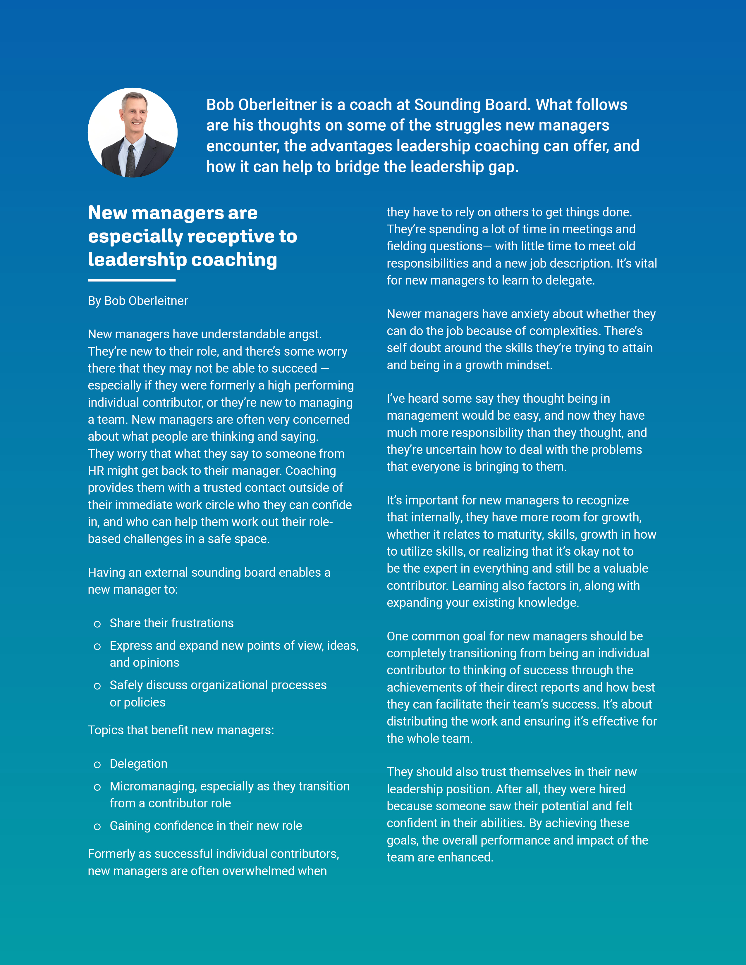 Coach essay — new managers are especially receptive to coaching