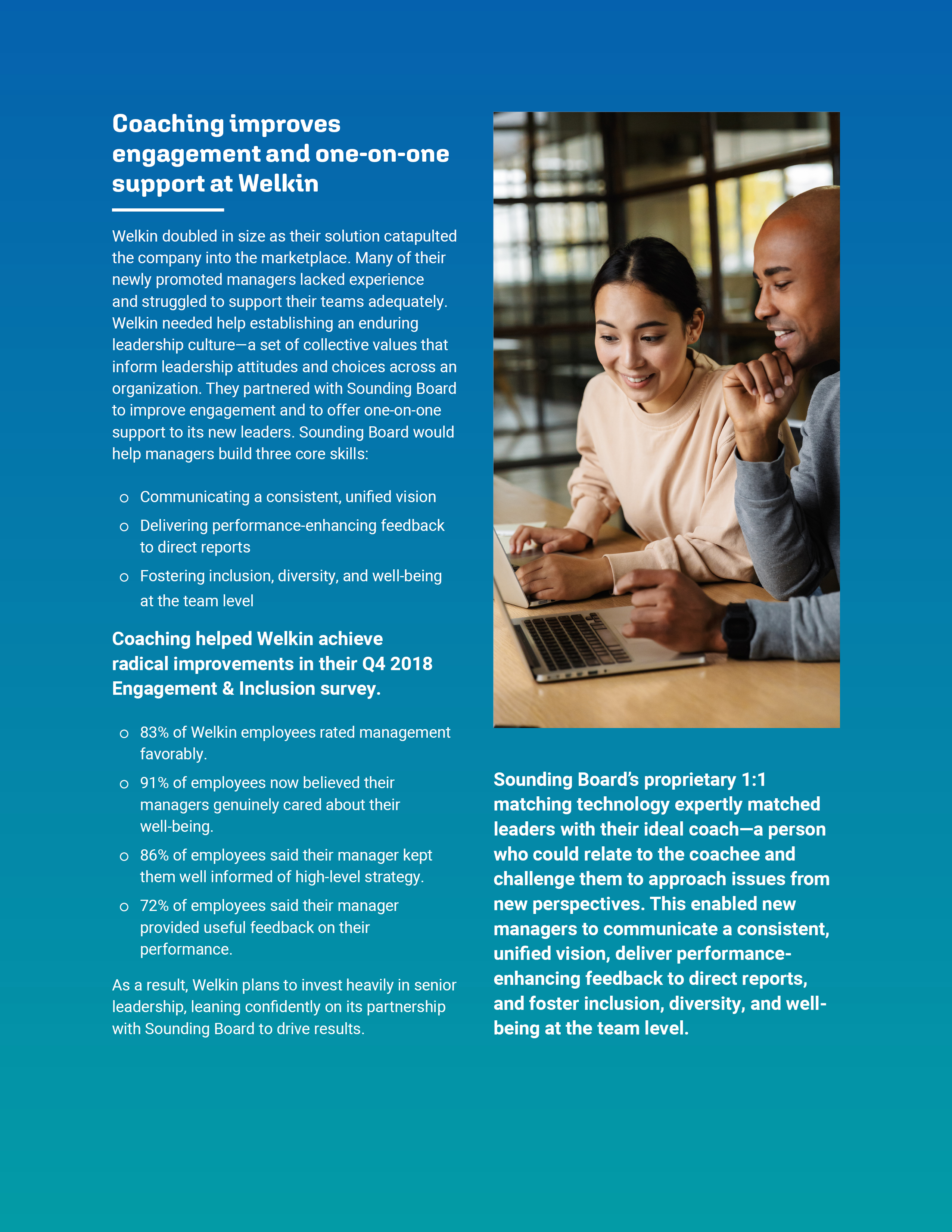 Welkin case study page — coaching improves engagement and one-on-one support