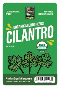 Rocket Farms Cilantro microgreens label