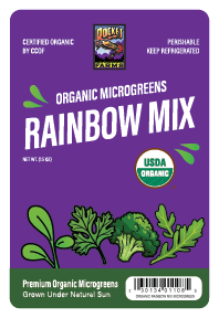 Rocket Farms Rainbow Mix microgreens label
