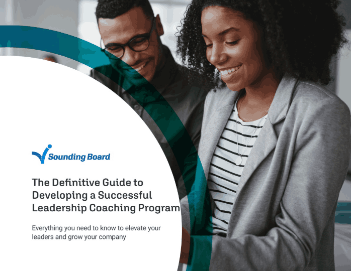 Cover spread — confident leaders in conversation against the teal arc