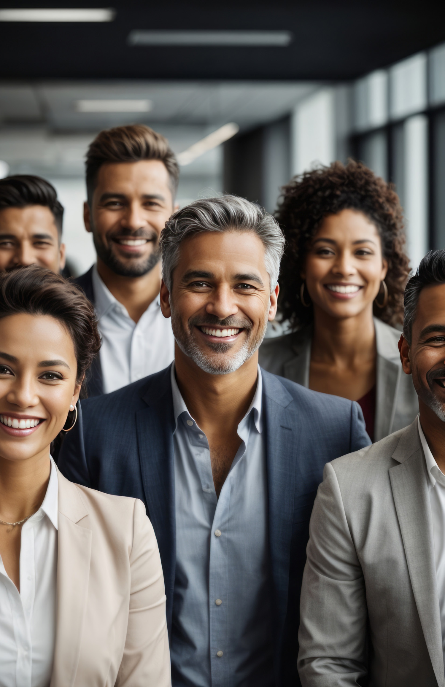 A diverse group of confident business leaders smiling together